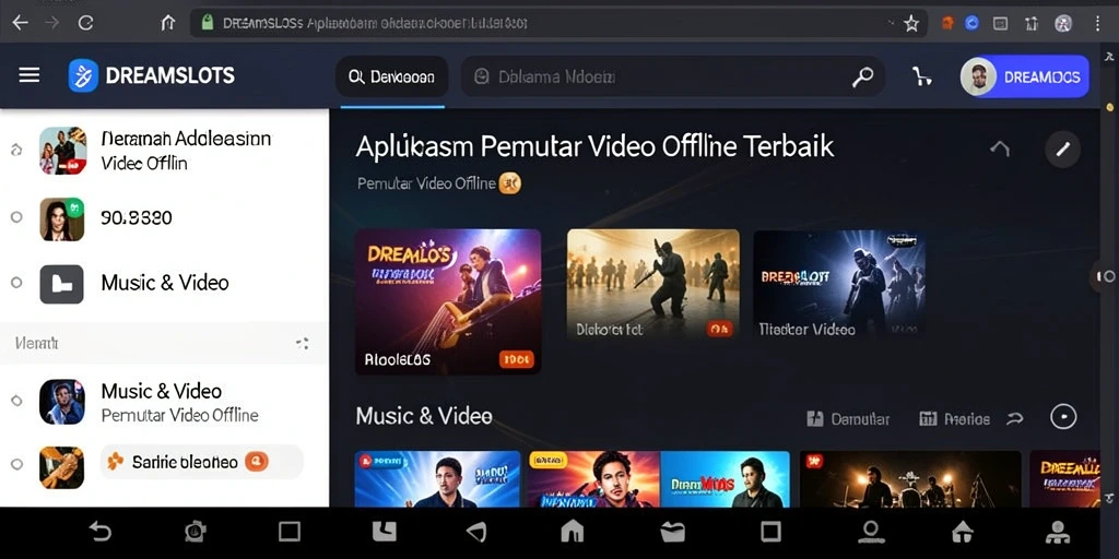 Antarmuka DREAMSLOTS yang sederhana dan elegan untuk pemutar video offline.