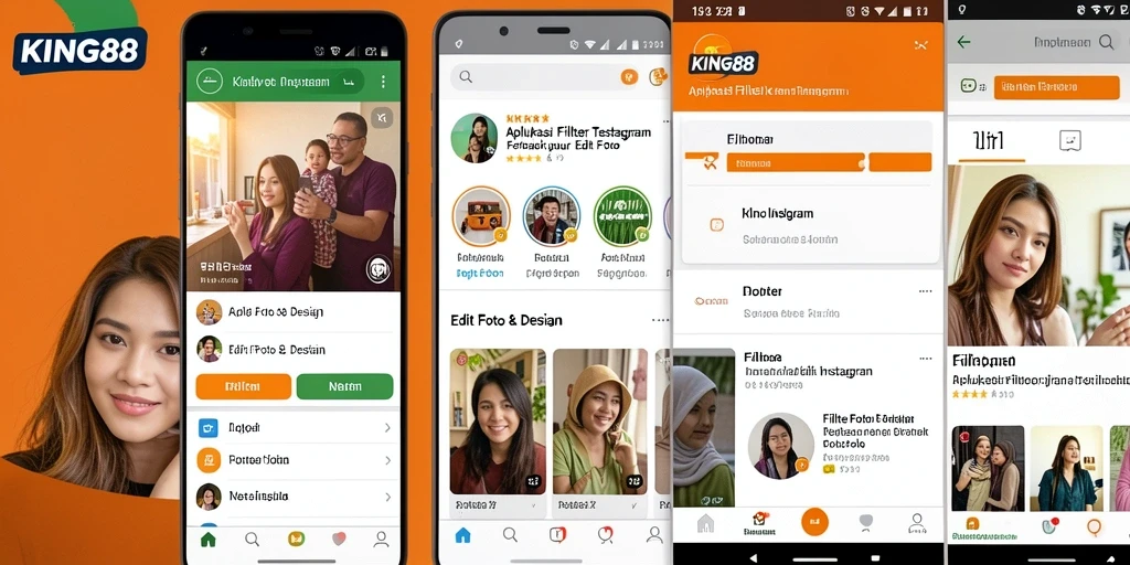 Antarmuka KING88 dengan beragam pilihan filter Instagram yang menarik.