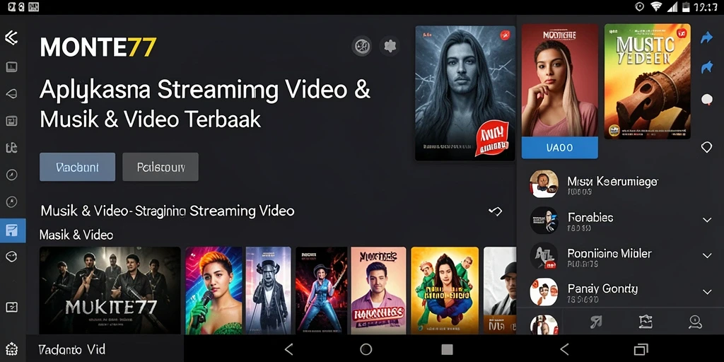 Antarmuka aplikasi MONTE77 untuk streaming video yang intuitif.