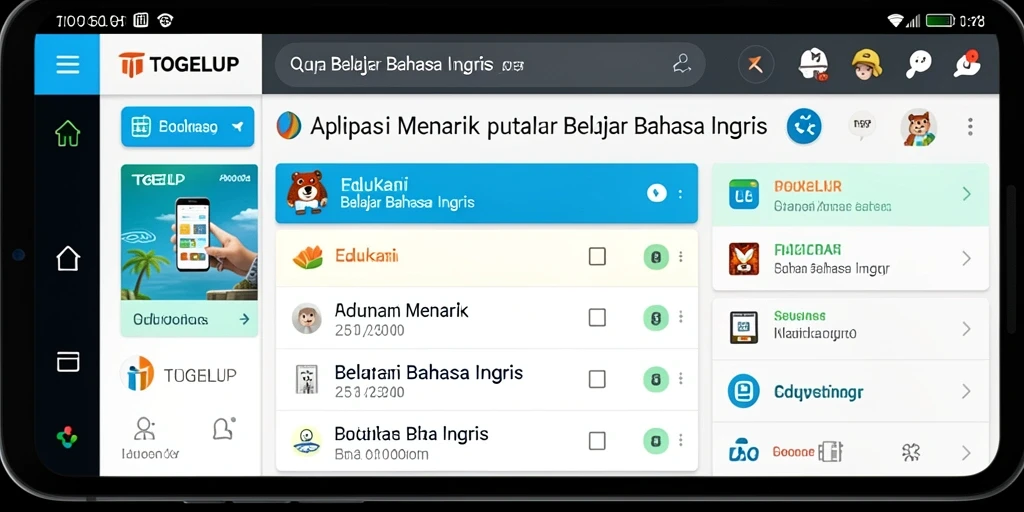 Antarmuka interaktif TOGELUP untuk belajar Bahasa Inggris.